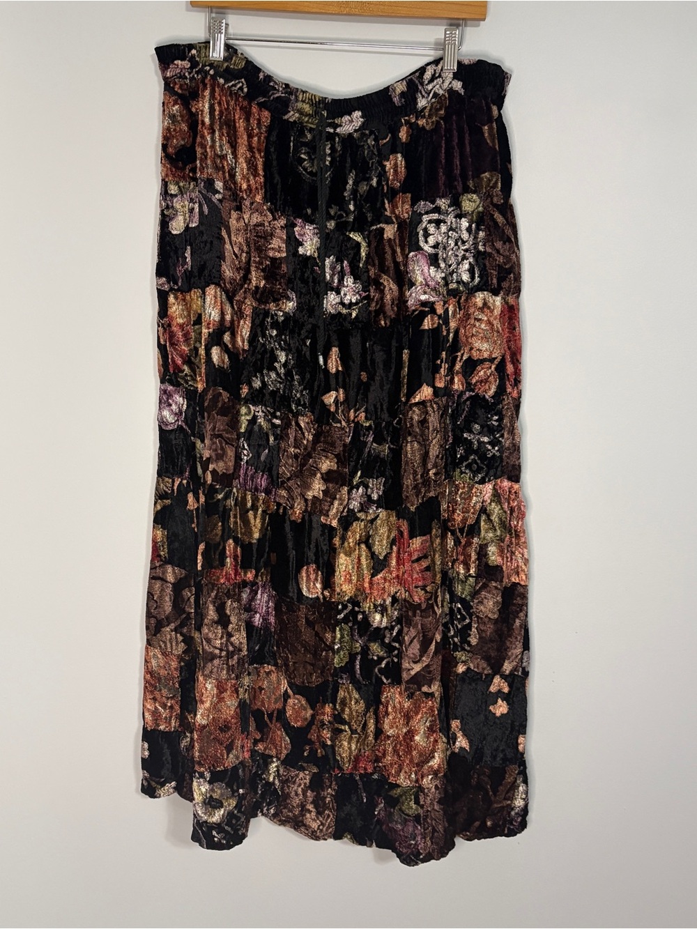 VTG 90s Whimsigoth Patchwork Velvet Maxi Skirt Step in Style Free Size Boho Tier